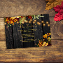 Rustic fall floral wood wedding guest details