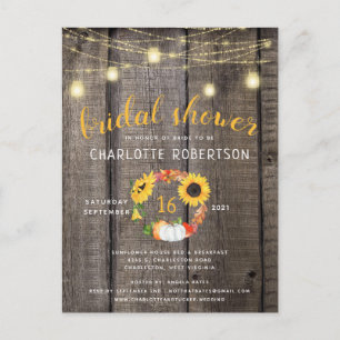 Rustic Fall Floral Wreath Barnwood Bridal Shower Postcard