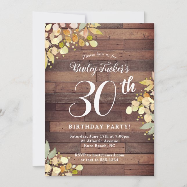 Rustic Fall Florals Gold Foil Dots 30th Birthday Invitation (Front)