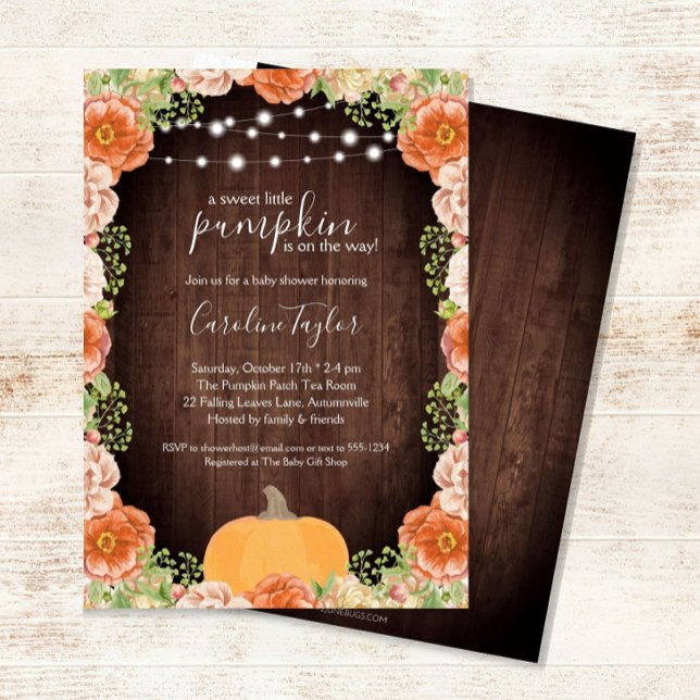 Rustic Fall Florals Wood Baby Shower Invitation (Creator Uploaded)