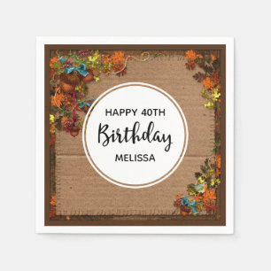 Rustic Fall Flowers & Acorns on Faux Cardboard Napkin