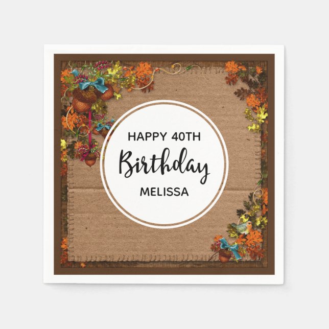 Rustic Fall Flowers & Acorns on Faux Cardboard Napkin (Front)