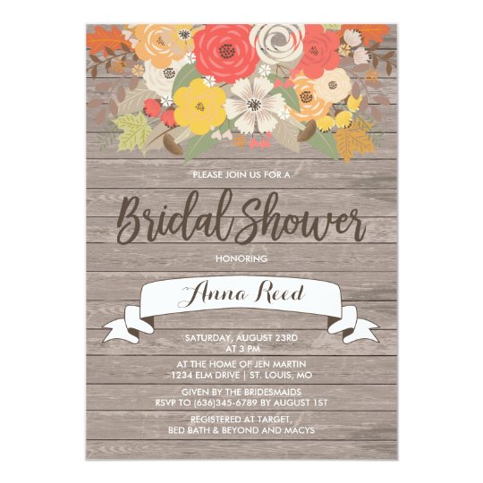 Rustic Fall Flowers Bridal Shower Card