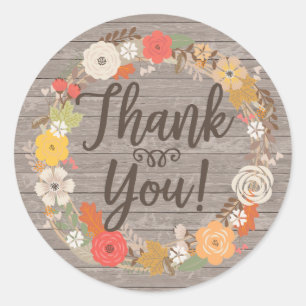 Rustic Fall Flowers Thank You Classic Round Sticker