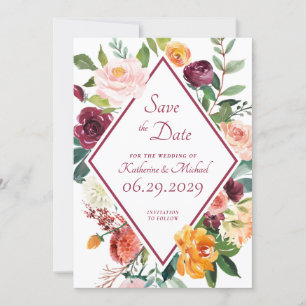Rustic Fall Flowers Wine Red Save The Date Cards