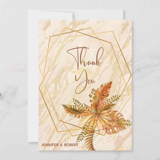 Rustic Fall Foliage Gold Frame Thank You Card (Front)