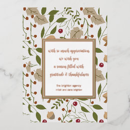 Rustic Fall Foliage Thanksgiving Gratitude Foil Holiday Card