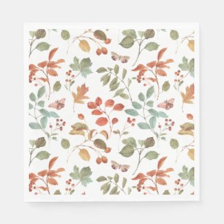 Rustic Fall Foliage Watercolor Pattern Napkin