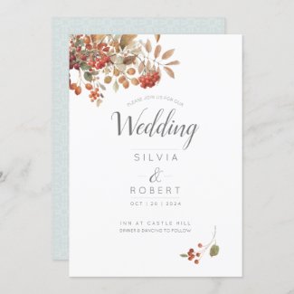 Rustic Fall Foliage Watercolor Wedding Invitation