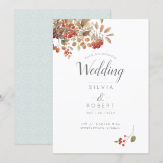Rustic Fall Foliage Watercolor Wedding Invitation