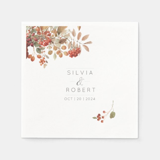 Rustic Fall Foliage Watercolor Wedding Napkin (Front)