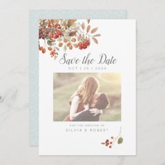 Rustic Fall Foliage Watercolor Wedding Photo Save The Date