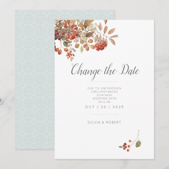 Rustic Fall Foliage Watercolor Wedding Save The Date (Front/Back)