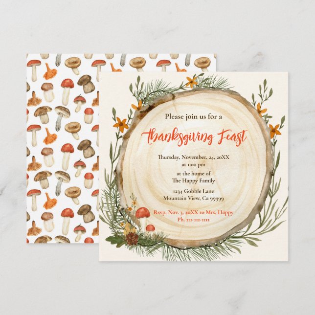 Rustic Fall Foliage Wildflowers Mushroom  Invitation (Front/Back)