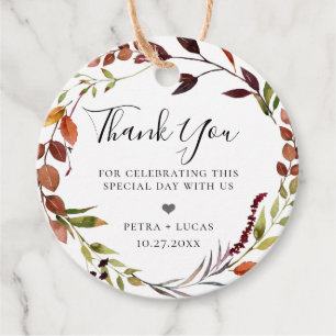 Rustic Fall Foliage Wreath Thank You Favour Tags