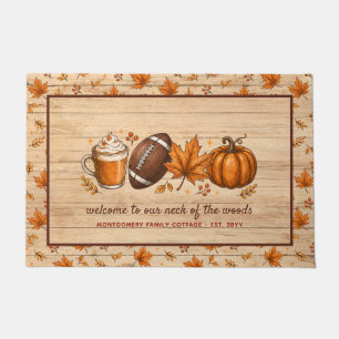 Rustic Fall Football Pumpkin Autumn Personalized Doormat