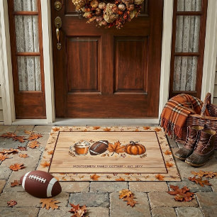 Rustic Fall Football Pumpkin Autumn Personalized Doormat