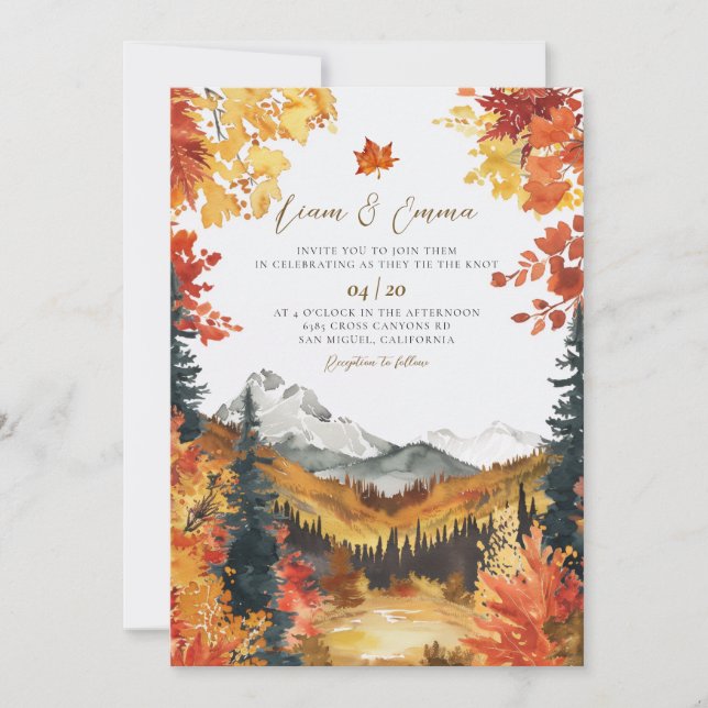 Rustic Fall Forest Mountain Wedding Invitation (Front)