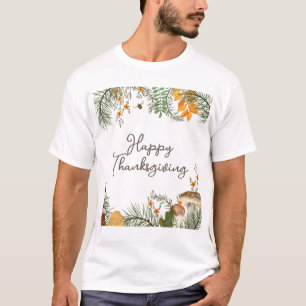 Rustic Fall Forest Mushrooms Leaves Thanksgiving  T-Shirt
