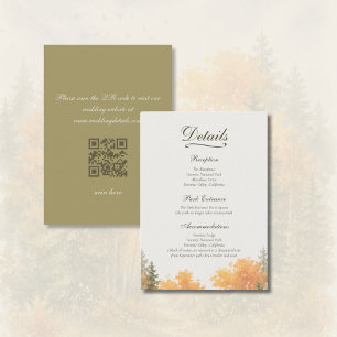Rustic Fall Forest Pine Trees QR Code Wedding Enclosure Card
