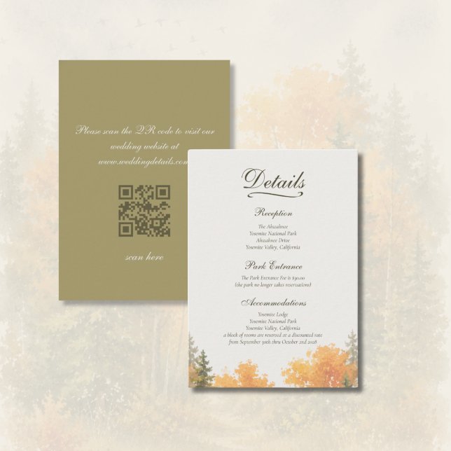 Rustic Fall Forest Pine Trees QR Code Wedding Enclosure Card (Fall Forest Pine Trees - QR Code - Watercolors)