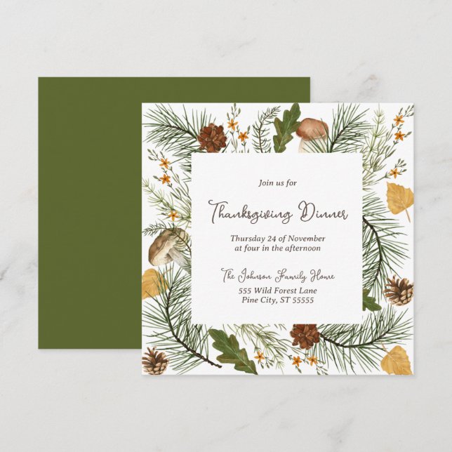 Rustic Fall Forest Thanksgiving Dinner Invitation (Front/Back)