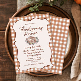 Rustic Fall Gingham Thanksgiving Dinner Invitation