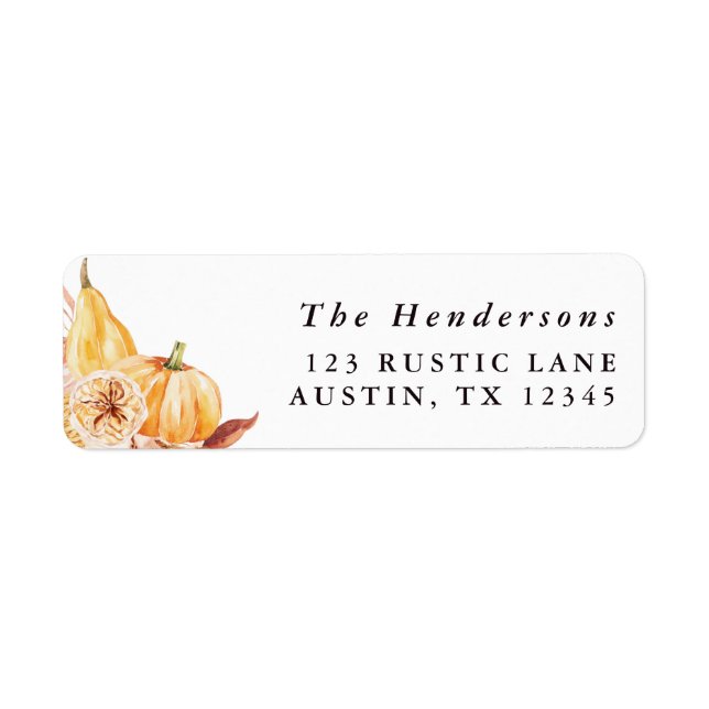 Rustic Fall Gold Floral Citrouille Adresse de reto (Devant)