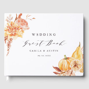 Rustic Fall Gold Floral Pumpkin Wedding Guest Book