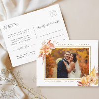Rustic Fall Gold Floral Wedding Photo Thank You