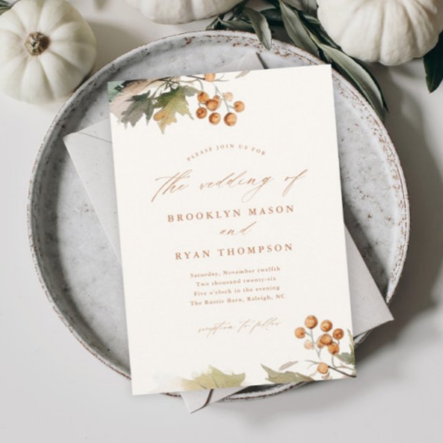 Rustic Fall Greenery Leaves Budget Wedding Invite (Rustic fall wedding invitations.)