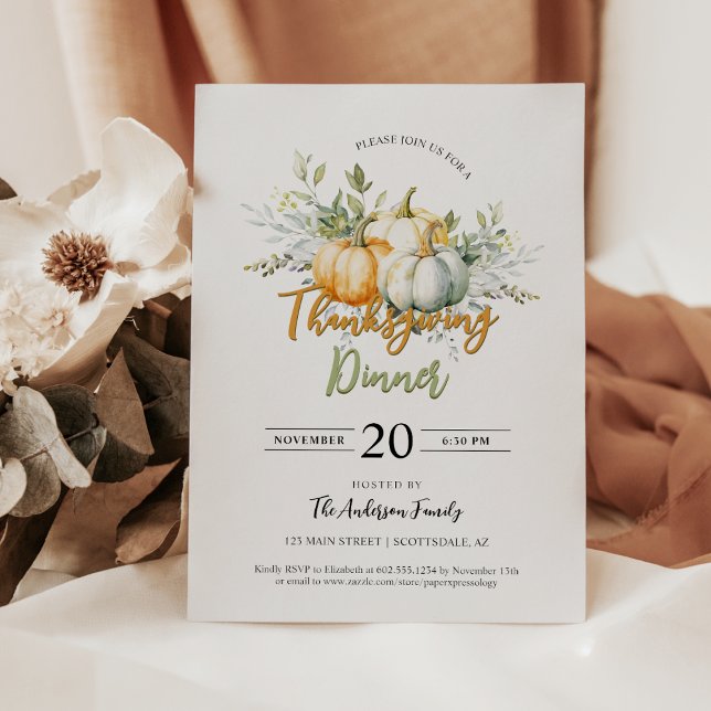 Rustic Fall Greenery Leaves Pumpkin Thanksgiving Invitation (Creator Uploaded)