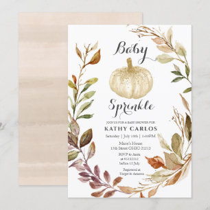 Rustic Fall Greenery White Pumpkin Baby Sprinkle  Invitation