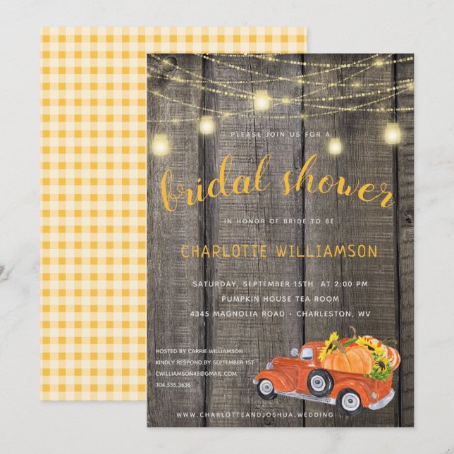 Rustic Fall Harvest Barnwood Lights Bridal Shower Invitation (Front/Back)