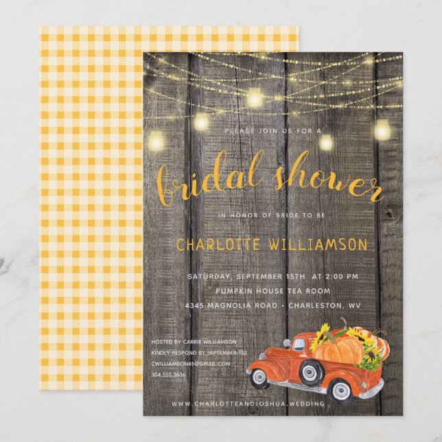 Rustic Fall Harvest Barnwood Lights Bridal Shower Invitation (Front/Back)