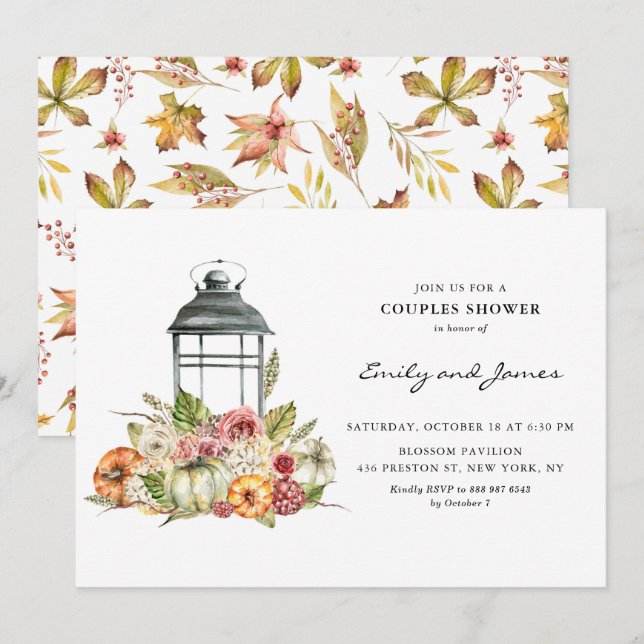 Rustic Fall Harvest Lantern Couples Shower Invitation (Front/Back)