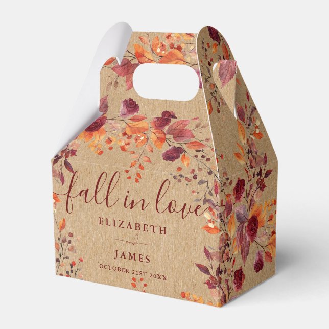 Rustic Fall In Love Autumn Fall Floral Wedding Favor Box (Front Side)
