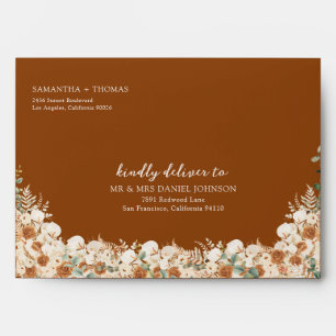 Rustic Fall In Love Boho Terracotta Floral Wedding Envelope