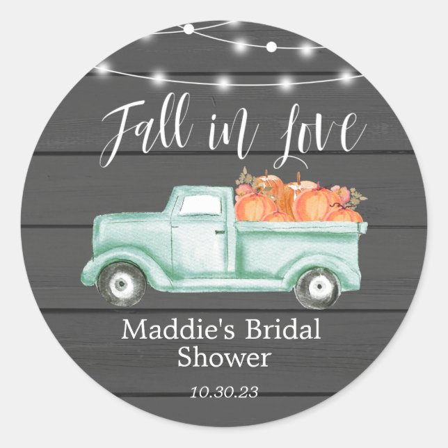 Rustic Fall in Love Bridal Shower Stickers  (Front)