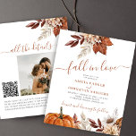 Rustic fall in love BUDGET wedding invitation<br><div class="desc">Modern rustic watercolor boho botanical flowers,  pumpkin,  foliage,  and dried leaves making a chic autumn budget affordable all in one wedding invitation with a trendy handwriting calligraphy script and earthy terracotta beige colour palette.                  Personalize it with your photo and QR code to your website or to RSVP online.</div>