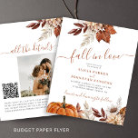 Rustic fall in love BUDGET wedding invitation Flyer<br><div class="desc">Modern rustic watercolor boho botanical flowers, pumpkin, foliage, and dried leaves making a chic autumn budget affordable all in one wedding invitation PAPER FLYER with a trendy handwriting calligraphy script and earthy terracotta beige colour palette. Personalize it with your photo and QR code to your website or to RSVP online....</div>