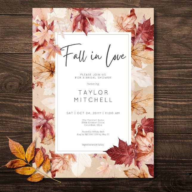 Rustic Fall In Love Fall Wreath Tan Bridal Shower Invitation (Rustic Fall In Love Fall Wreath Tan Bridal Shower Invitation)