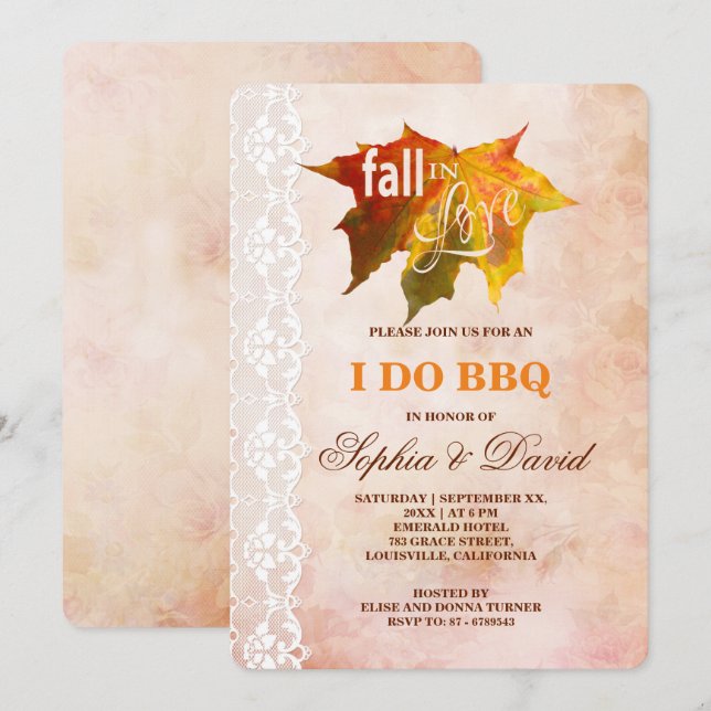 Rustic Fall in Love Lace I DO BBQ Invitation (Front/Back)