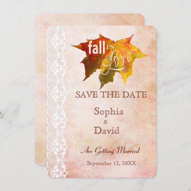 Rustic Fall in Love Lace Wedding SAVE THE DATE Invitation (Front/Back)