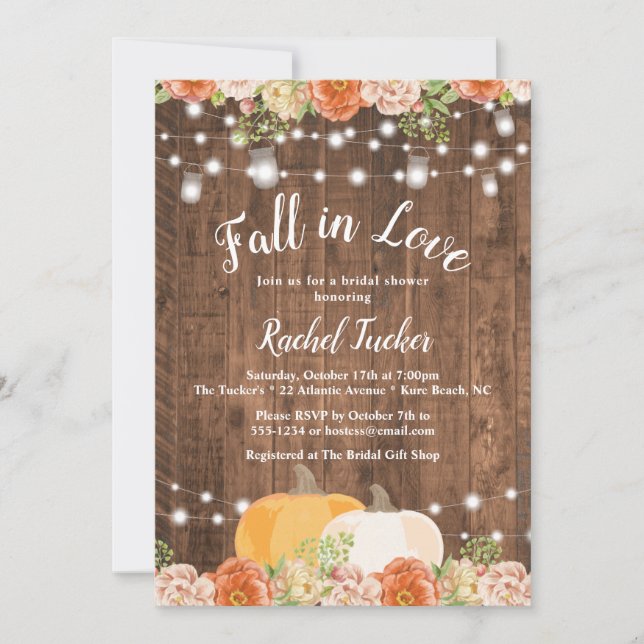Rustic Fall in Love Mason Jar Lights Bridal Shower Invitation (Front)