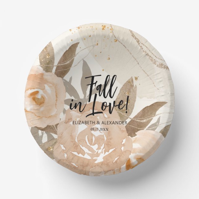 Rustic Fall in Love Peach Flowers Paper Plate (Front)