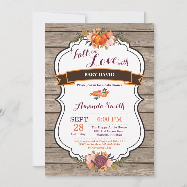 Rustic Fall in Love Pumpkin Baby Shower Invitation (Front)