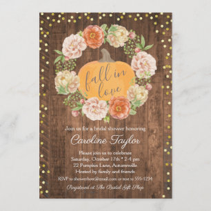 Rustic Fall in Love Pumpkin Fall Bridal Shower Invitation