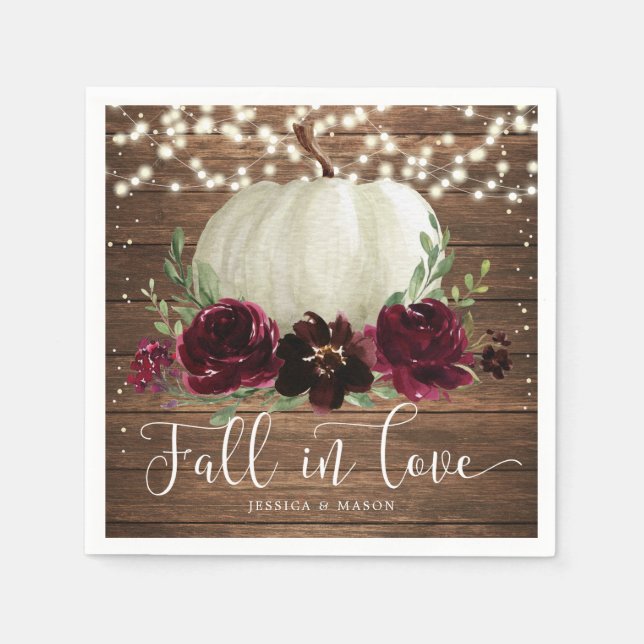 Rustic Fall In Love Pumpkin Wedding Napkin (Front)