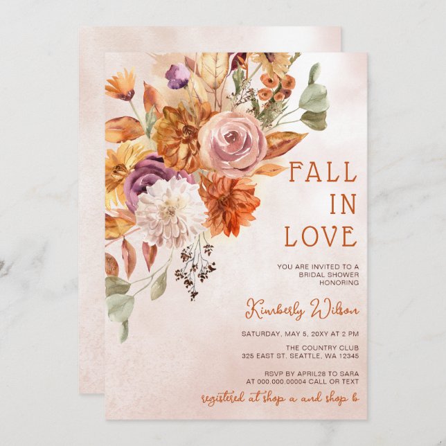 Rustic Fall in Love Pumpkins Fall Bridal Shower Invitation (Front/Back)